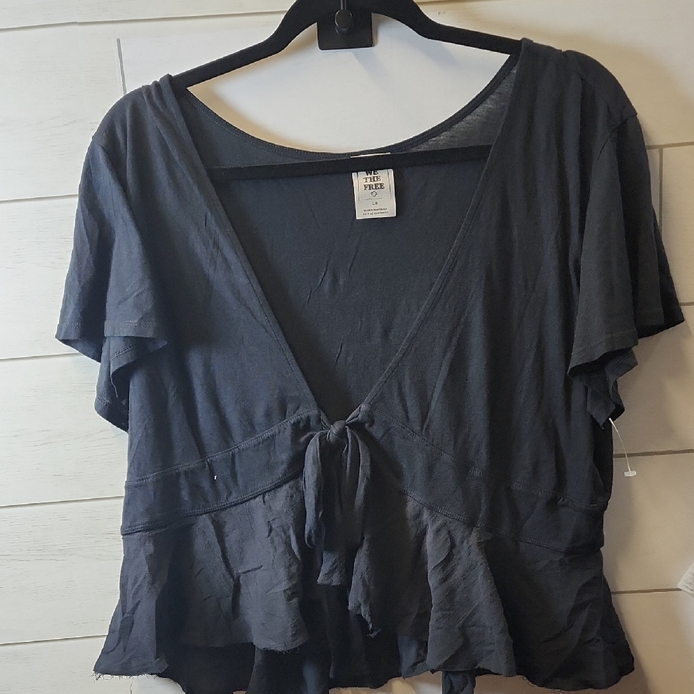 NWOT Free People Black Tie-Front Women Top